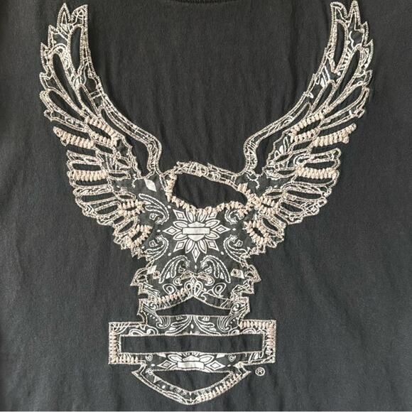 HARLEY DAVIDSON WOMEN’S BANDANA EAGLE HI-LOW SHORT SLEEVE TEE SIZE SMALL - Picture 3 of 7